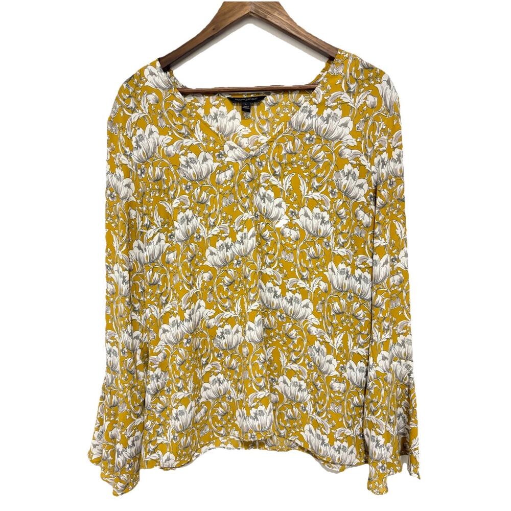 Banana Republic Floral Blouse Yellow White Bell Sleeve Top Size L